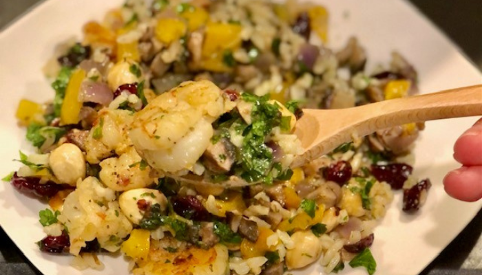 Rainbow Brown Rice Salad with Shrimps