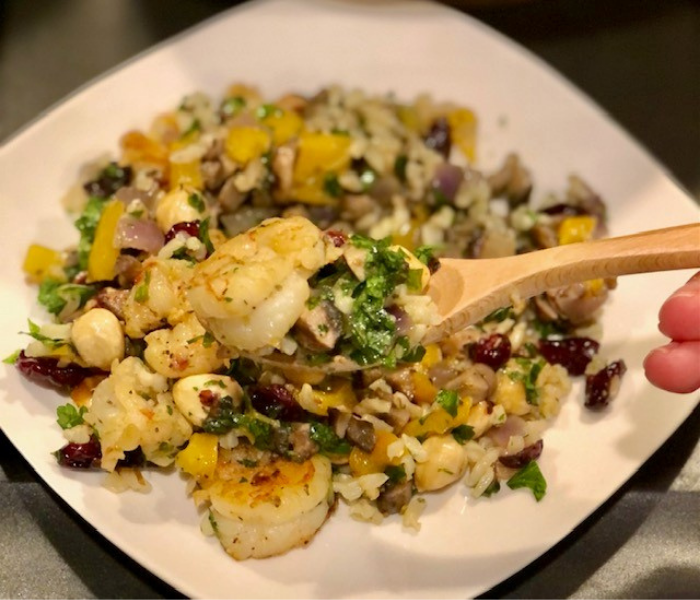 Rainbow Brown Rice Salad with Shrimps